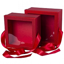 Коробка подарочная с крышкой-окном, 25.5*12см, красный с перламутром 