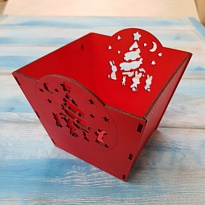 Кашпо из фанеры Зима 13,5*13,5*11см красный