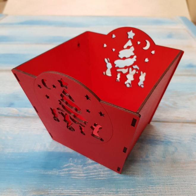 Кашпо из фанеры Зима 13,5*13,5*11см красный