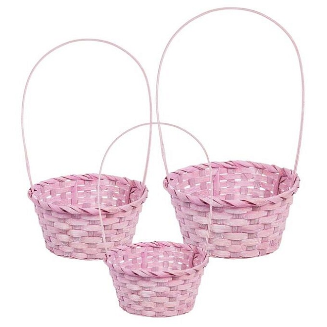 Корзина (бамбук) d18*h10*hh34см круг розовый светлый