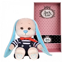 Мягкая игрушка Jack&Lin Зайка в полосатой кофте и синих штанишках 25см индивидуальная упаковка 