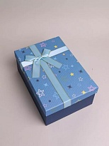 Коробка подарочная 21*14*8см Звезды с бантом голубой 