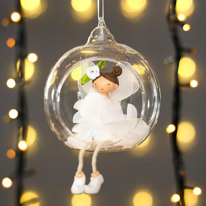 Елочная игрушка Шар Фея-бабочка 9*8*10см прозрачный