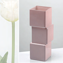 Ваза из стекла Квадрат Смещенный d10*10*h30см темно-розовый