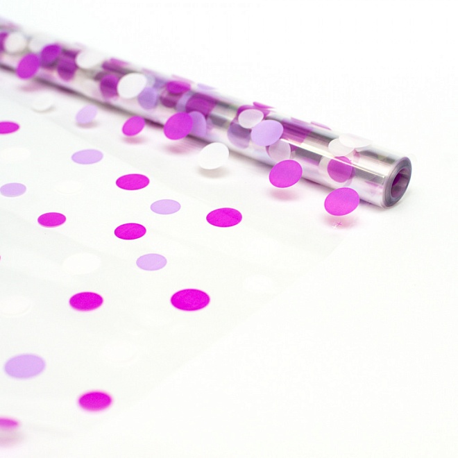 Пленка прозрачная 70см*08м Коллекция горох малиновый/розовый/белый