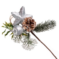 Ветка искусственная еловая с звездой и шишкой h18см 
