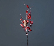 Ветка декоративная с ягодами и шишками h58см 