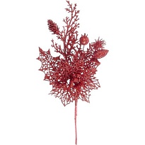 Ветка декоративная с глиттером h25см красный