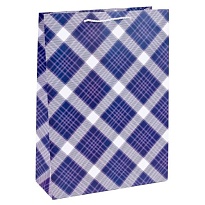 Пакет подарочный 30*41*12см Шотландский тартан фиолетовый
