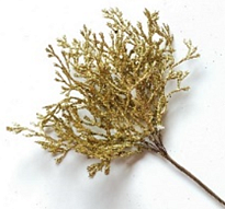 Ветка Туи с глиттером на вставке h20см золотой