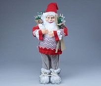 Санта Клаус в красной шубке с лыжами и подарками 60см