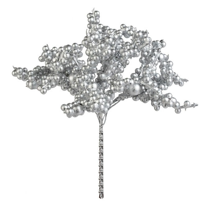Набор веток с ягодами на вставках 4шт h13см серебряный