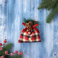 Елочная игрушка Новогодний мешочек в клетку 12,5*8,5см красный