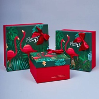 Коробка подарочная "Фламинго" 23*23*13см зелено-красный