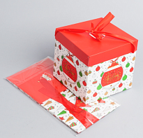 Коробка НГ квадрат, 15*15*15 см, "Christmas"