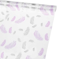 Пленка матовая 58см*10м Перья белый-серый-сиреневый