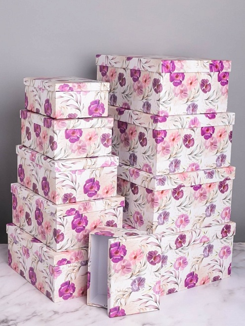 Коробка подарочная Прямоугольник 29х22х12.5см сиреневый микс