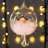 Елочная игрушка Шар Ангелочек-принцесса 9*8*10см розовый