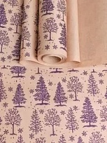 Бумага крафт белая 70см*10м 50г/м2 Зимний лес фиолетовый