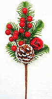 Ветка искусственная еловая с шишкой и шариком h30см 