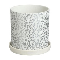 Горшок Цилиндр Шарм d15 h15см 1,8л с поддоном бетон белый/серебрянный