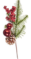 Ветка искусственная еловая с шишками и шариками h28см 