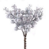 Набор веток с ягодами на вставках 6шт h19см серебряный