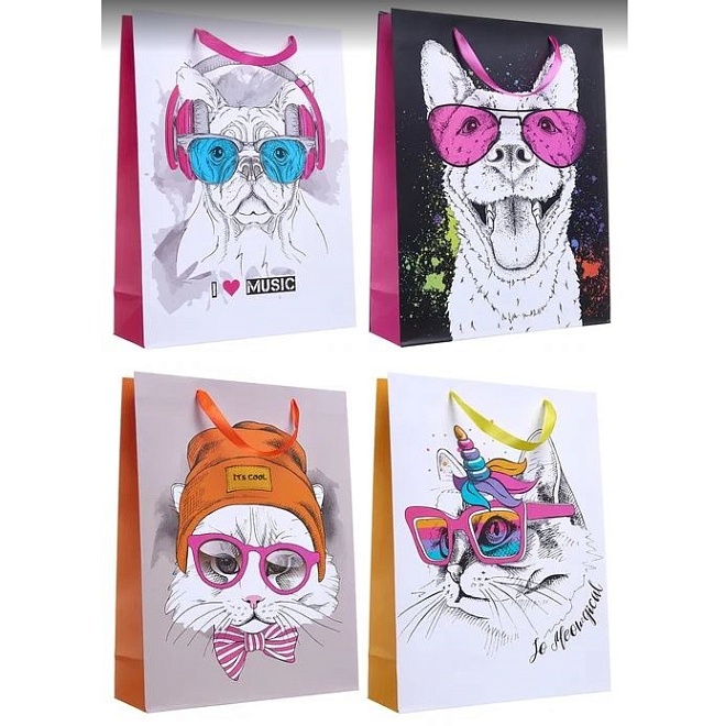 Пакет подарочный 31*42*12см Диско-звери ассорти