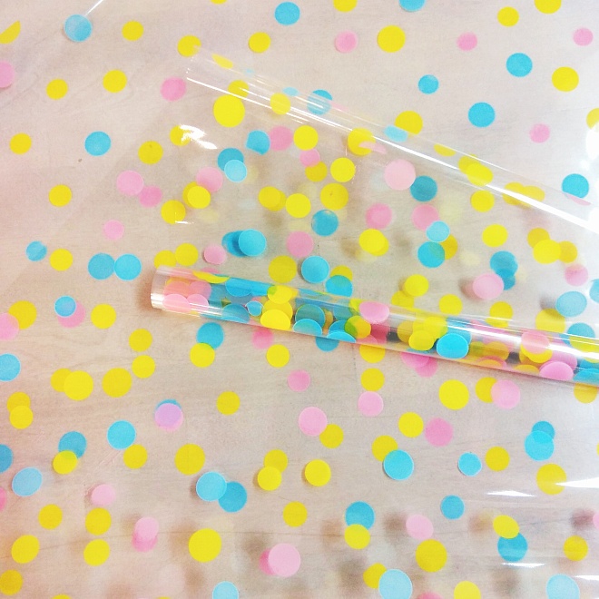 Пленка прозрачная 70см*08м Коллекция горох голубой/розовый/желтый