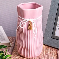 Ваза декоративная d10,5*h20,5см с веревочкой керамика розовый