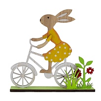 Сувенир Кролик на велосипеде (дерево), H16*15,5*4см, желтый