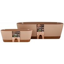 Ящик балконный Wood 40*17 h13.3см 5.33л с поддоном пластик молочный шоколад/бук
