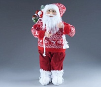 Санта Клаус с подарками и фонариком h45см красный-белый