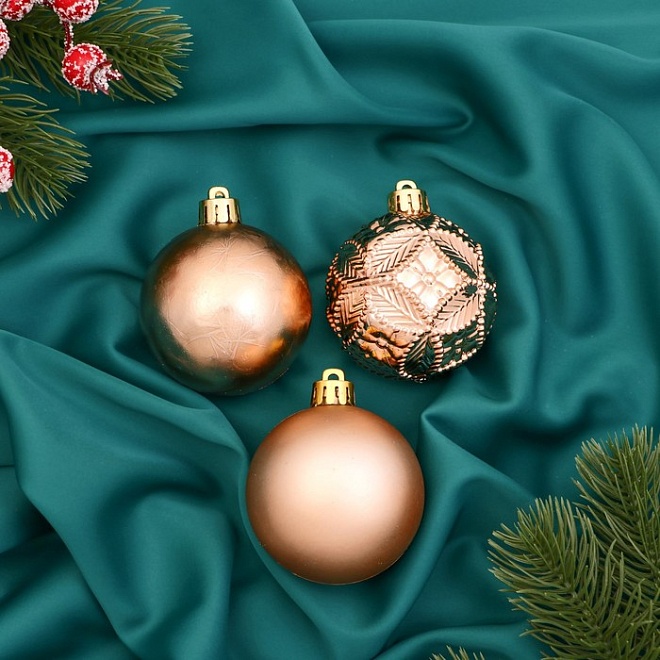 Елочные игрушки Шар Северное сияние d6см 3шт пластик золотой