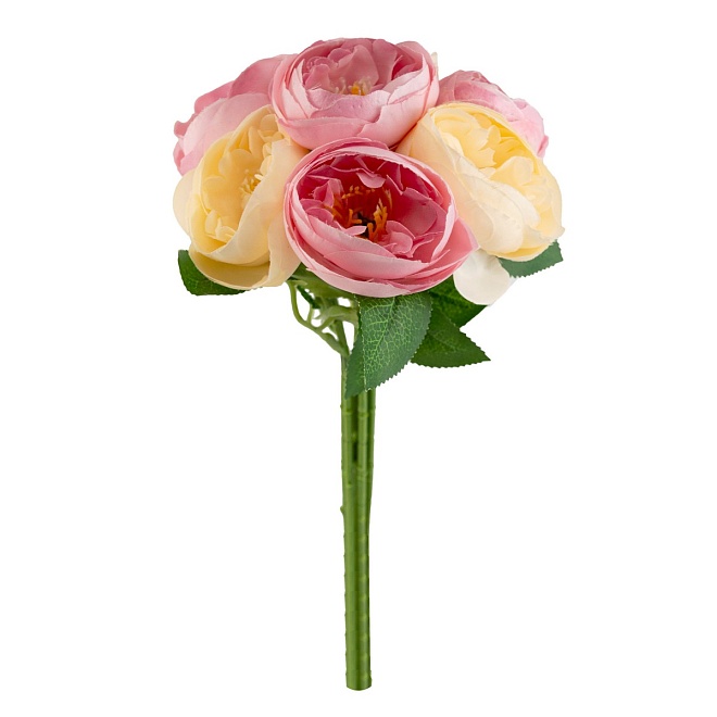 Ранункулюс в букете искусственная 7голов h27см кремовый розовый