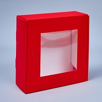 Коробка подарочная с прозрачным окном 20*20*8см красный