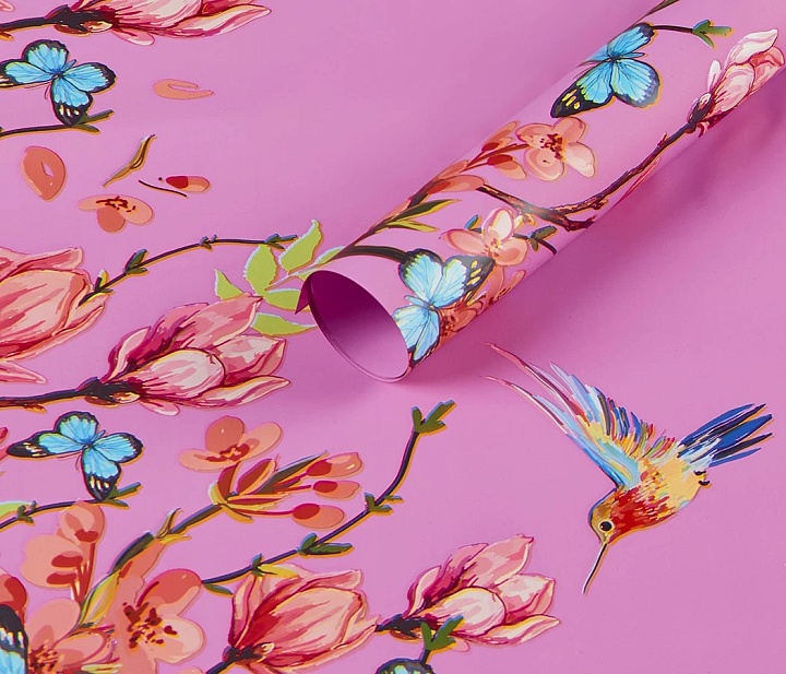 Пленка матовая 58*58см Колибри 20 листов сиреневый