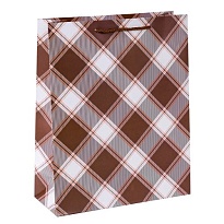 Пакет подарочный 26*32*10см Шотландский тартан шоколадный