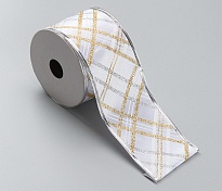 Лента декоративная 6,3см*10ярд шампань золотой серебряный