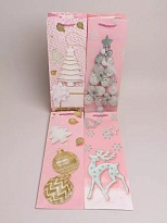 Пакет подарочный под бутылку НГ 35*9*12см розовый микс