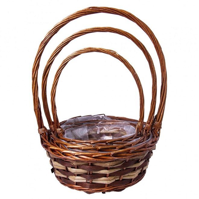 Корзина плетеная (ива) d30*h13*hh42см круг коричневый