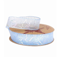 Лента органза 25мм*10ярд Перламутровые сердца голубой