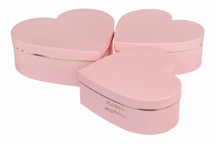 Коробка подарочная Сердце 28,5*26*11см Золотая полоса розовый