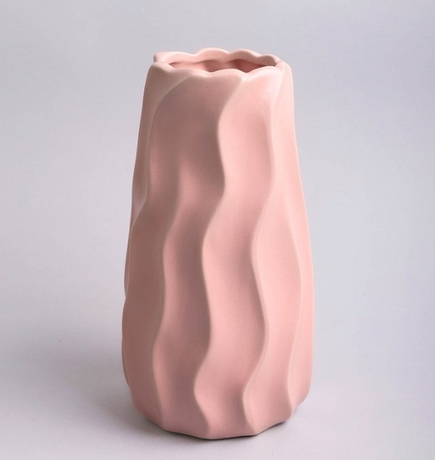 Ваза декоративная "Волна 3", керамика, d9*h24см, розовый