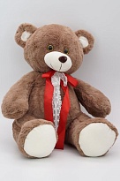 Мягкая игрушка Медведь Виктор в красном узком банте h42см 