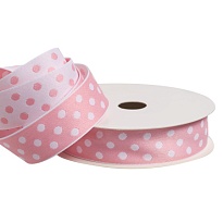 Лента хлопковая 26мм*12ярд Горох ярко-розовый