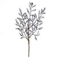 Ветка искусственная с листьями глиттер h26см серебряный