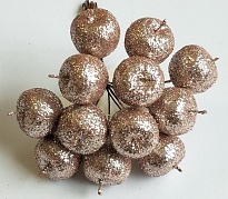 Вставка Яблоки 12шт d2,2*h10,5см с глиттером шампань