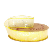 Лента органза 25мм*10ярд Перламутровые сердца желтый