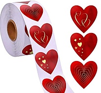 Наклейка в рулоне Сердца 2,5*2,5см 500шт красный с золотом
